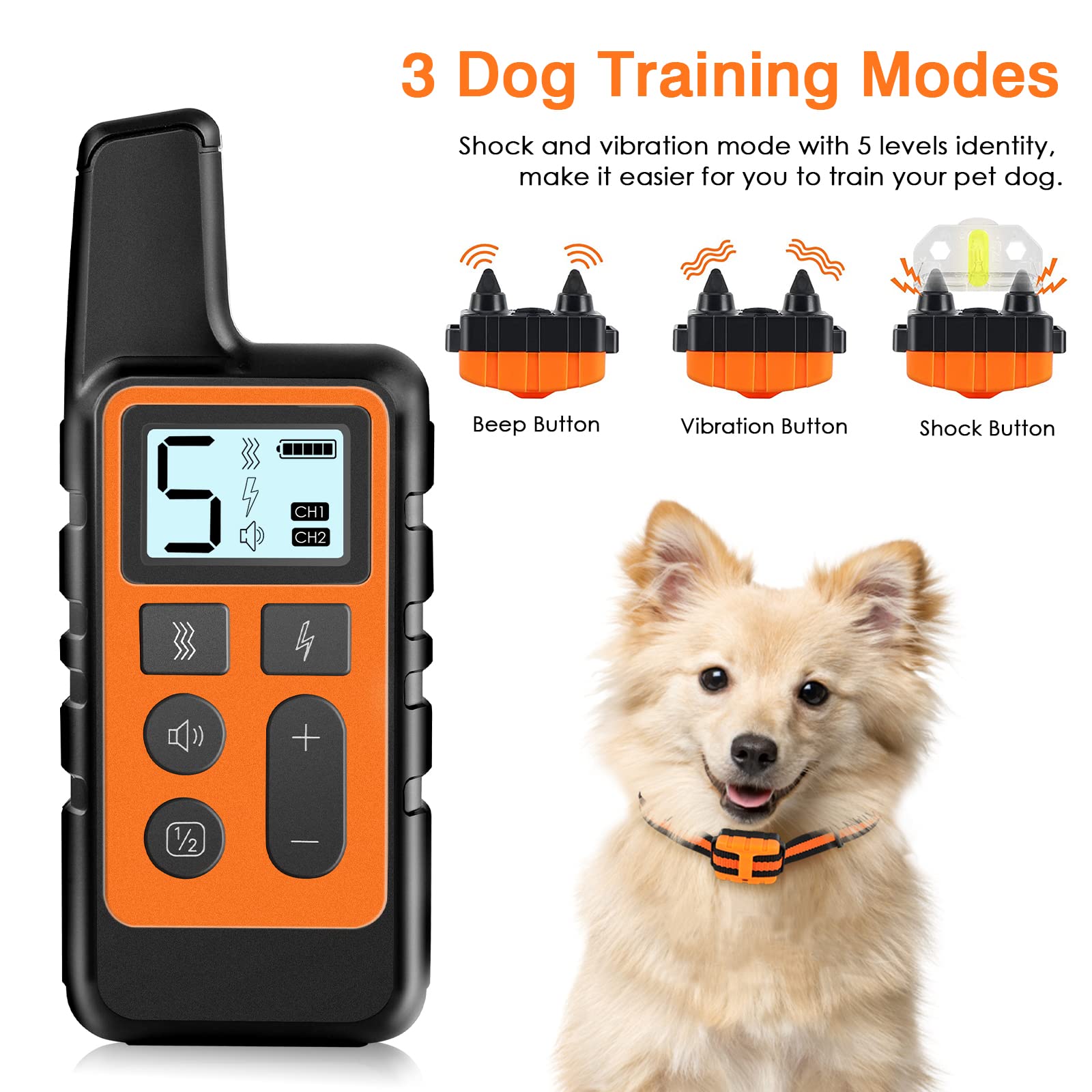Qpets Dog Training Collar Remote Control Within 500m, 3 Training Modes, Beep, Vibration and Pulse Safe Electric Dog Shock Collar for Training Behavior Command for Doberman, German Shepherd Qpets Dog Training Collar Remote Control Within 500m, 3 Training Modes, Beep, Vibration and Pulse Safe Electric Dog Shock Collar for Training Behavior Command for Doberman, German Shepherd